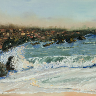 Wave crashing the rock